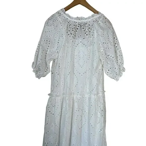 OPT Maxi Long White Eyelet Tiered Cotton Dress Small - Picture 5 of 5